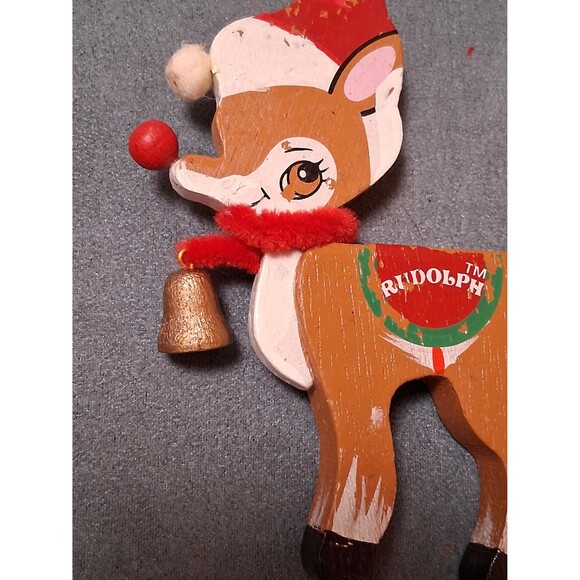 Vintage Wood Rudolph Reindeer Christmas Ornament - Picture 2 of 3